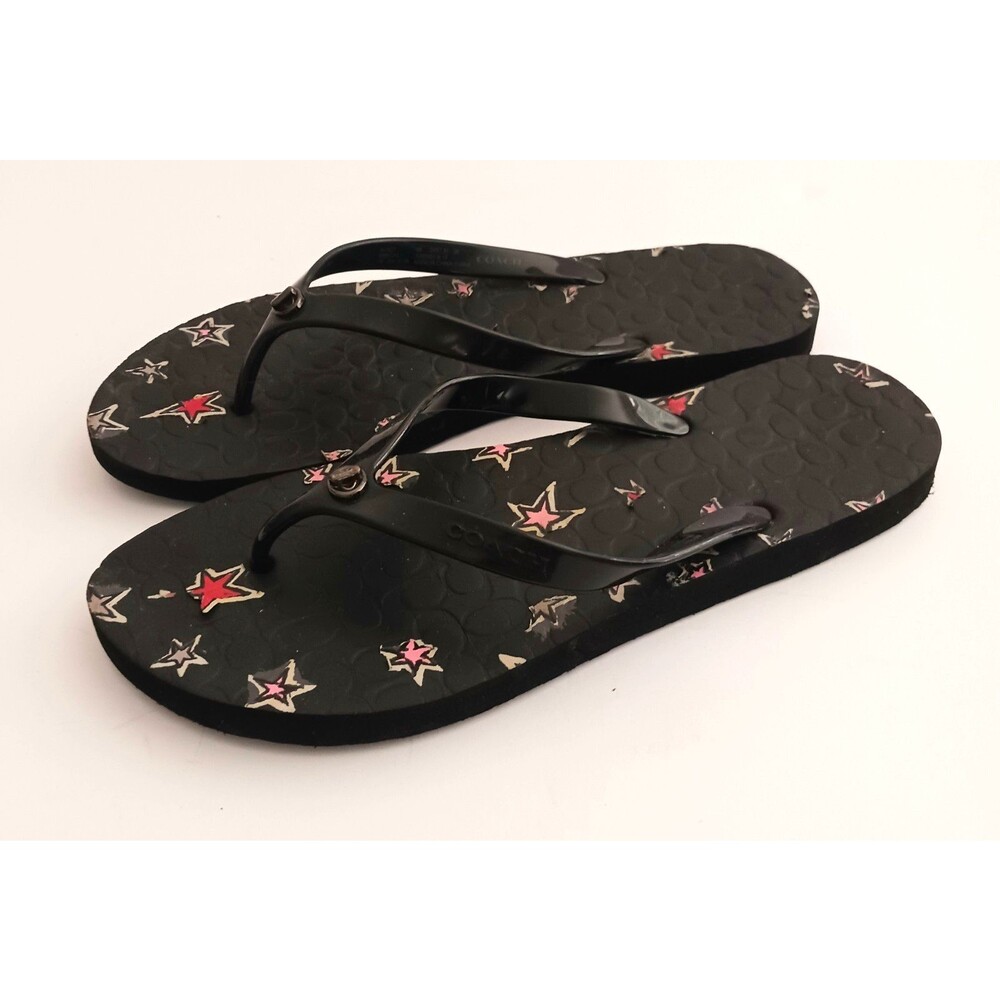 Coach Abbigail Turnlock Flip Flops Black C Logo Embossed Insole w Stars Sz 9 - Picture 9 of 9